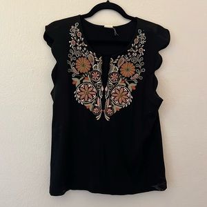 Anthropologie Embroidered Beaded Knit Top Size S